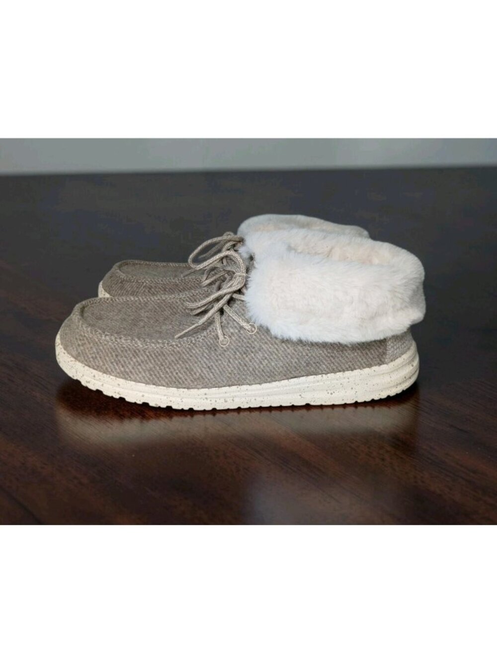 Hey Dude Wendy Wool Blend Faux Fur Lined Fold Ankle Boots 10 Womens Comfort Cozy